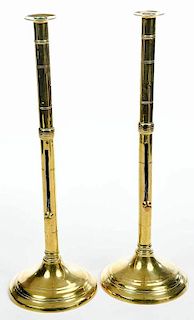 Large Pair Brass Push-Up Candlesticks
