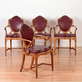 Set (4) George III bleached mahogany armchairs