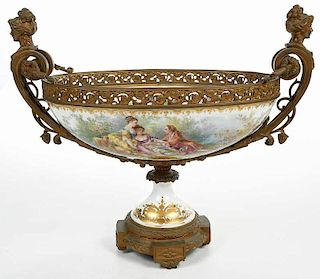 French Bronze Mounted Center Bowl, Sèvres Style