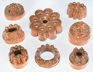 Eight French Copper Food Molds