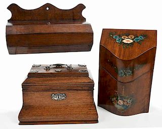 George III Bombé Caddy, Candle Box, Knife Box