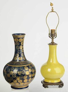 Two Chinese Vases, One Converted to Lamp