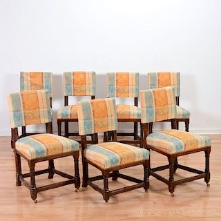 Set (7) Elizabethan style oak side chairs
