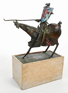 Mid Century Enameled Copper Knight Figure