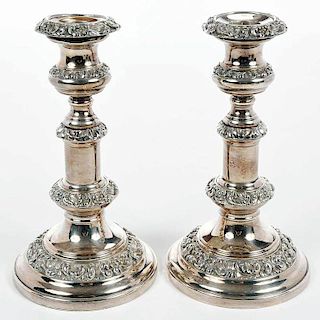 Pair of Telescoping Silver-Plate Candlesticks