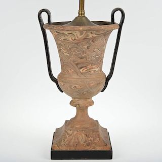 English Agateware urn mounted as a lamp