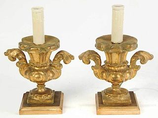 Pair Italian Baroque Style Gilt Lamps