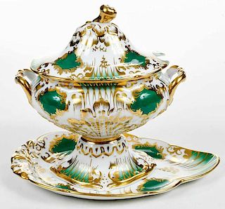 Gilt and Green-Decorated Tureen