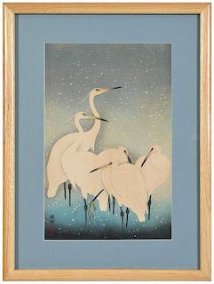 Japanese School, Snowy Egrets Print