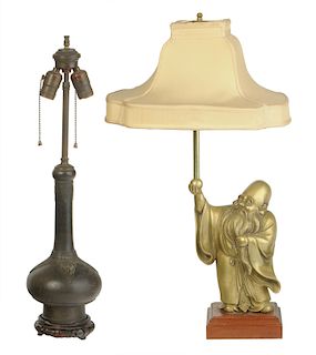 Two Asian Brass and Bronze Lamps
