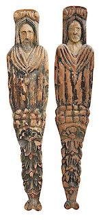 Pair of Carved Wood and Polychrome Appliques
