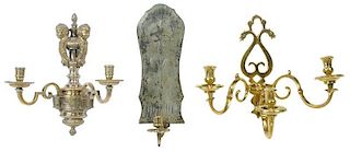 Three Early Brass and Silver Wall Sconces