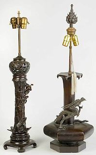Two Asian Patinated Bronze Lamps