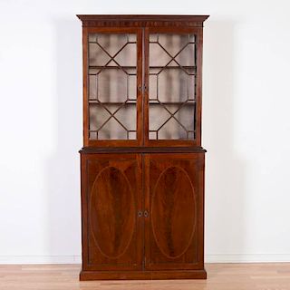 Federal mahogany inlaid bookcase cabinet