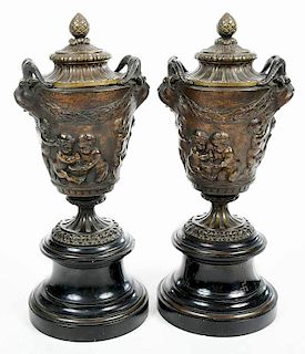 Pair Grand Tour Style Bronze Urns