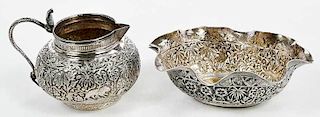 Persian Silver Bowl and Creamer