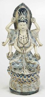 Large Chinese Blue and White Guanyin