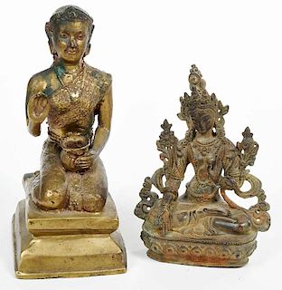 Two Asian Gilt Bronze Seated Buddhas