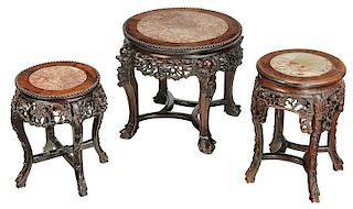 Three Chinese Marble-Inset Taborets