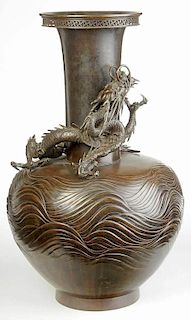 Monumental Japanese Figural Bronze Vase