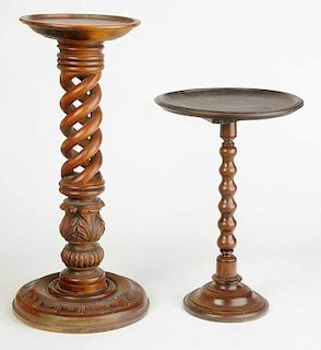 Two Carved Turned Wood Candle Stands