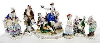 Six Gilt and Paint Decorated Porcelain Figurines