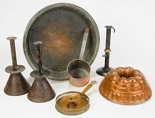 Seven Copper, Brass, Tole, and Pewter Items