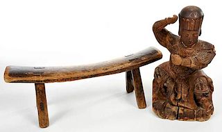 Asian Carved Dignitary Figure, Hardwood Headrest