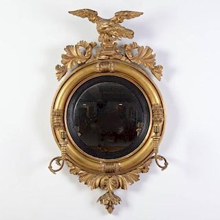 Regency giltwood convex girandole mirror