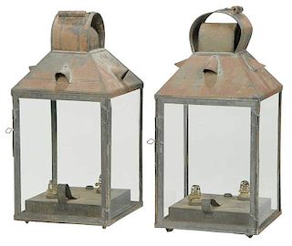 Large Pair Vintage Tole Lanterns