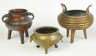 Three Asian Bronze Decorated Censers