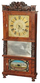 Carved Mahogany Labeled Triple Decker Clock