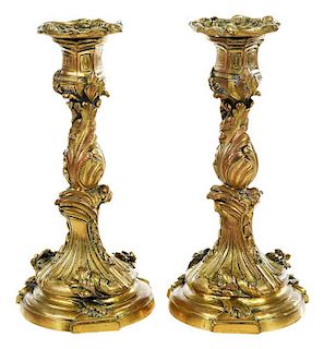 Pair Louis XV Style Gilt Bronze Candlesticks