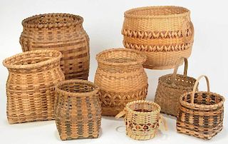 Eight Various Split Oak Baskets, Cherokee