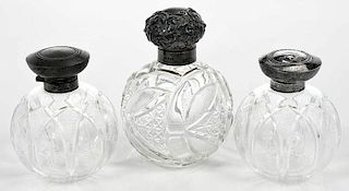 Three Cut Glass Perfumes, English Silver Caps