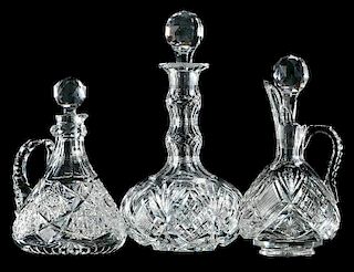 Two Cut Glass Decanters and a Whiskey Jug