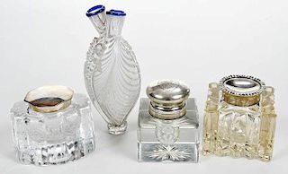 Cut Glass and Silver Dresser Jars, Inkwells