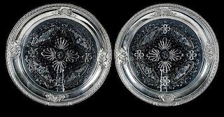 Two Signed "Rock Crystal" Plates, Sterling Rims