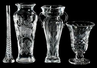 Four Cut Glass Vases: Pairpoint, Pittsburgh