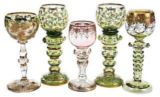 Five Assorted Roemer Moser Glasses