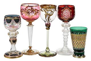 Five Enamel and Gilt Decorated Glasses, Lobmeyr