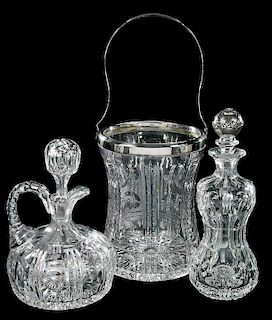 Cut Glass Pairpoint Decanters, Ice Bucket