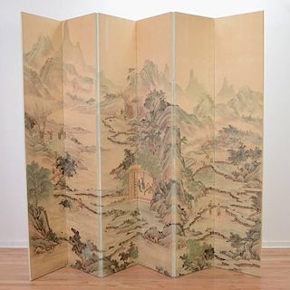 Gracie style Chinese 6-panel watercolor screen