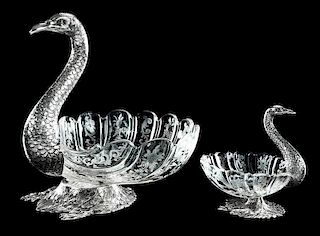 Two German Silver and Cut Glass Swan Bowls