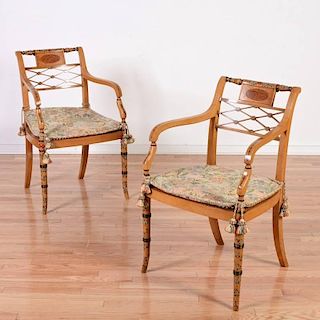 Pair Edwardian painted satinwood armchairs