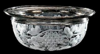 Sinclaire Cut Glass Bowl, Sterling Rim