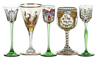 Five Enamel Decorated Small Stems