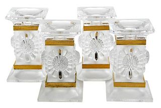 Four Lalique Frosted Glass Candlesticks