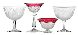 Four Pieces Engraved Glass: Dorflinger, Steuben