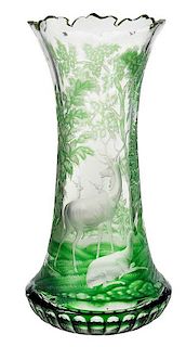 Bohemian Green Overlay Deer Vase